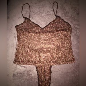 Express Sheer Cropped Camisole with Matching Thong in a Floral Pattern Size S